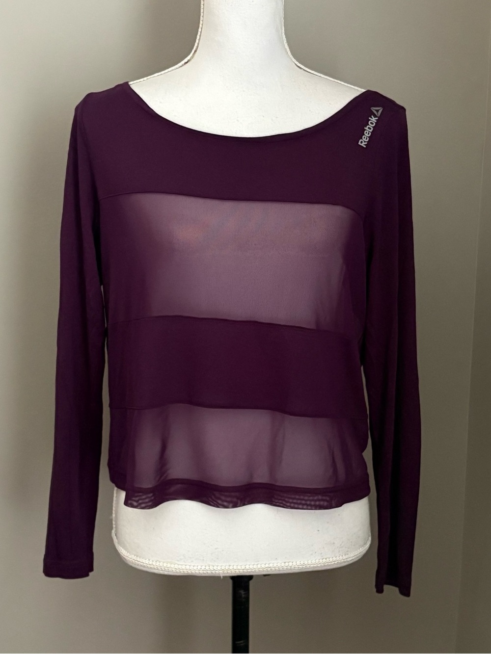 Reebok  Mesh Panel Top Striped Long Sleeve Women's XS Pullover T-Shirt Purple